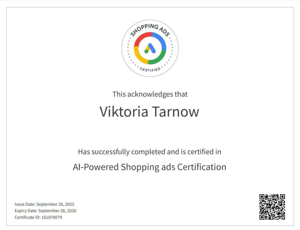 Google Shopping Suchmaschinenmarketing Zertifikat