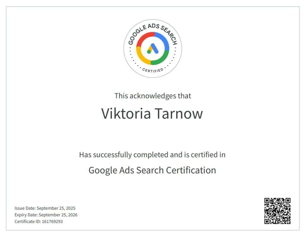 Google Ads Suchmaschinenmarketing Zertifikat